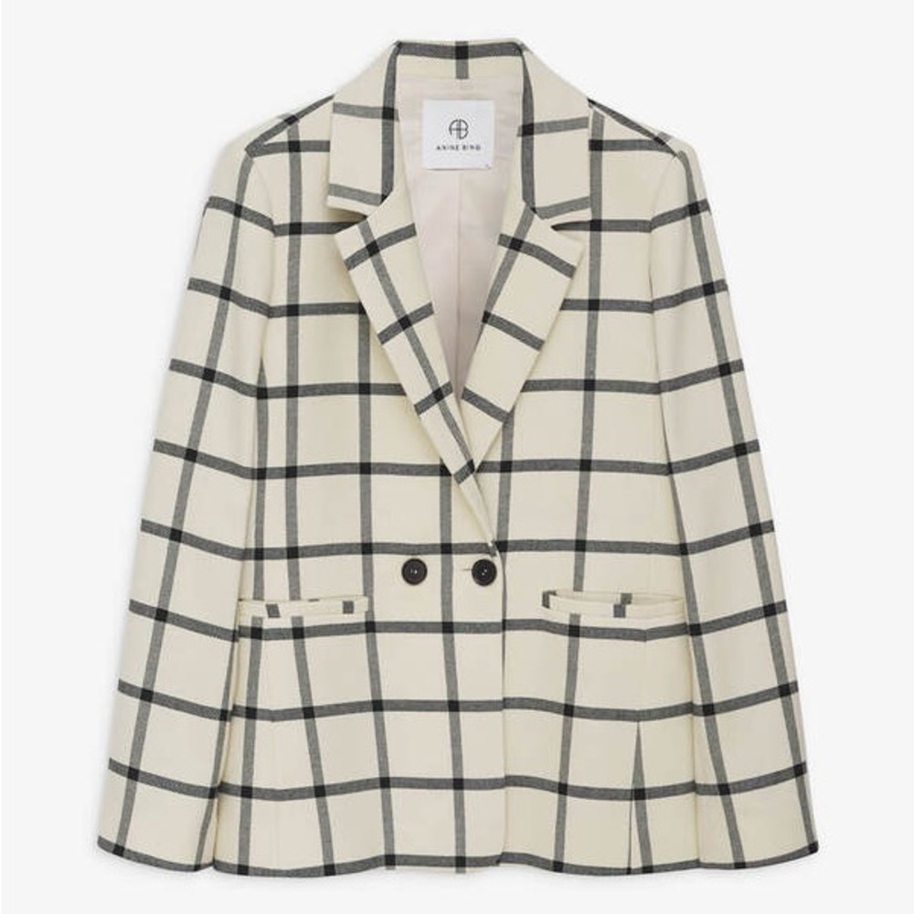 Anine Bing Ivory and Black Plaid window pane Madeline Blazer